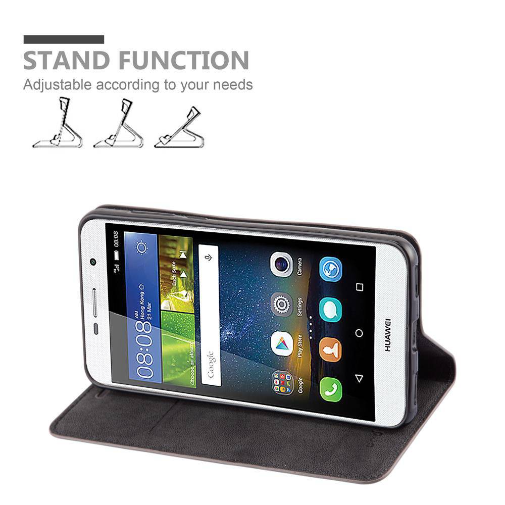 Cadorabo Hülle für Huawei Y5 2017 / Y6 2017 Schutz Hülle in Braun Handyhülle Etui Case Cover Magnetverschluss