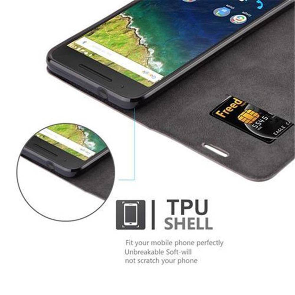Cadorabo Hülle für Huawei Google NEXUS 6P Schutz Hülle in Braun Handyhülle Etui Case Cover Magnetverschluss