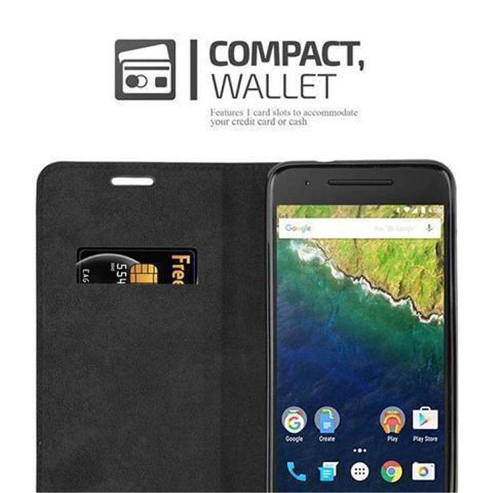 Cadorabo Hülle für Huawei Google NEXUS 6P Schutz Hülle in Braun Handyhülle Etui Case Cover Magnetverschluss