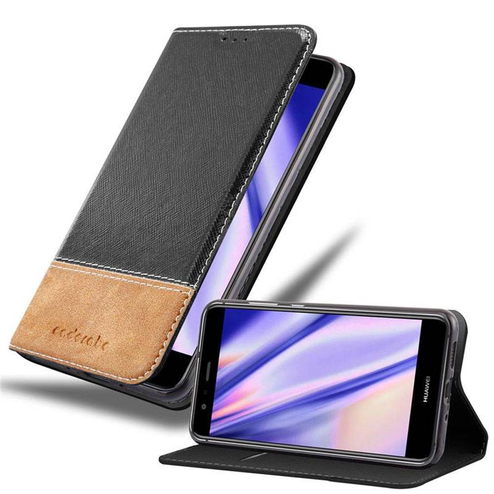Cadorabo Hülle für Huawei P10 LITE Schutzhülle in Schwarz SHandyhülle Book Case Etui Kunstleder