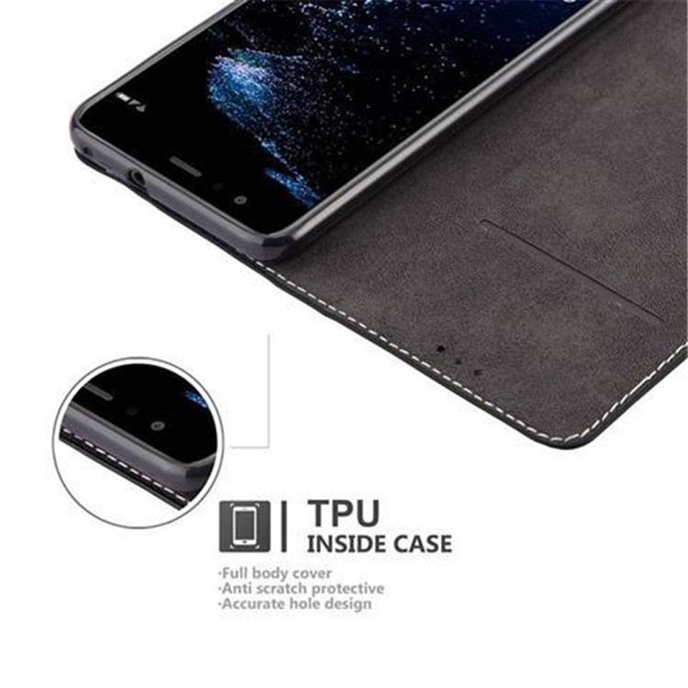 Cadorabo Hülle für Huawei P10 LITE Schutzhülle in Schwarz SHandyhülle Book Case Etui Kunstleder