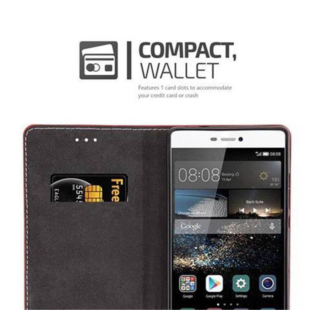 Cadorabo Hülle für Huawei P8 Schutzhülle in Rot SHandyhülle Book Case Etui Kunstleder
