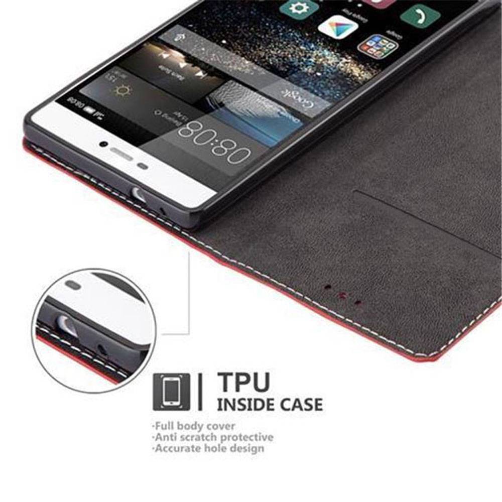 Cadorabo Hülle für Huawei P8 Schutzhülle in Rot SHandyhülle Book Case Etui Kunstleder