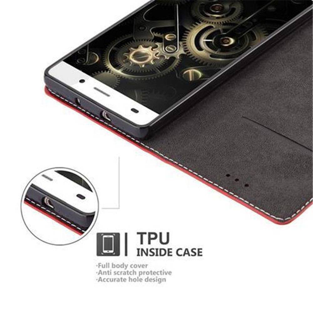 Cadorabo Hülle für Huawei P8 LITE 2015 Schutzhülle in Rot SHandyhülle Book Case Etui Kunstleder