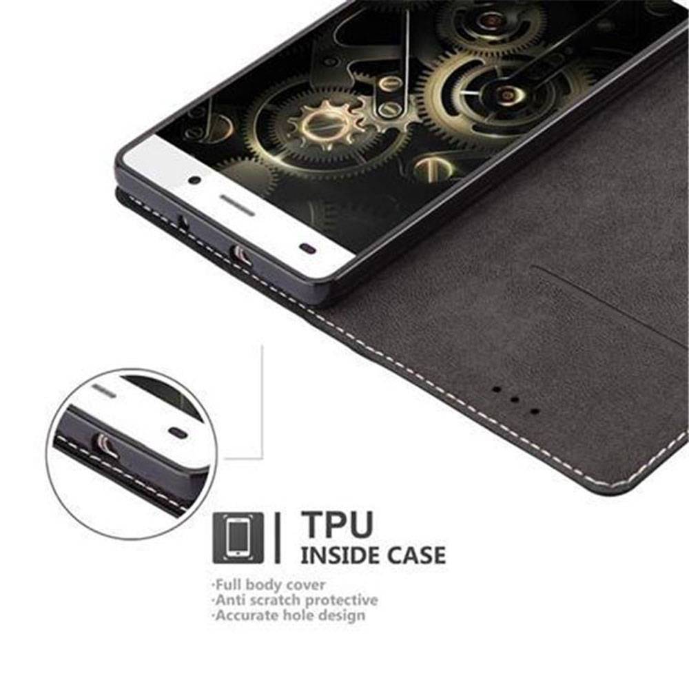 Cadorabo Hülle für Huawei P8 LITE 2015 Schutzhülle in Schwarz SHandyhülle Book Case Etui Kunstleder