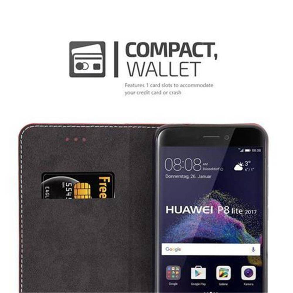 Cadorabo Hülle für Huawei P8 LITE 2017 / P9 LITE 2017 Schutzhülle in Rot SHandyhülle Book Case Etui Kunstleder