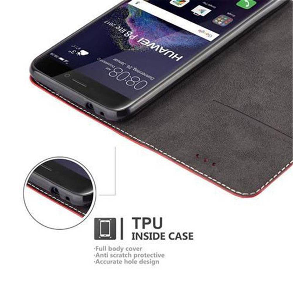 Cadorabo Hülle für Huawei P8 LITE 2017 / P9 LITE 2017 Schutzhülle in Rot SHandyhülle Book Case Etui Kunstleder