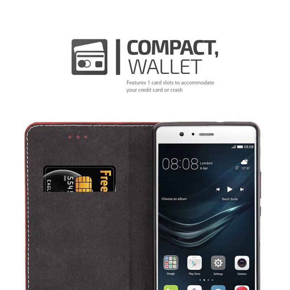 Cadorabo Hülle für Huawei P9 Schutzhülle in Rot SHandyhülle Book Case Etui Kunstleder
