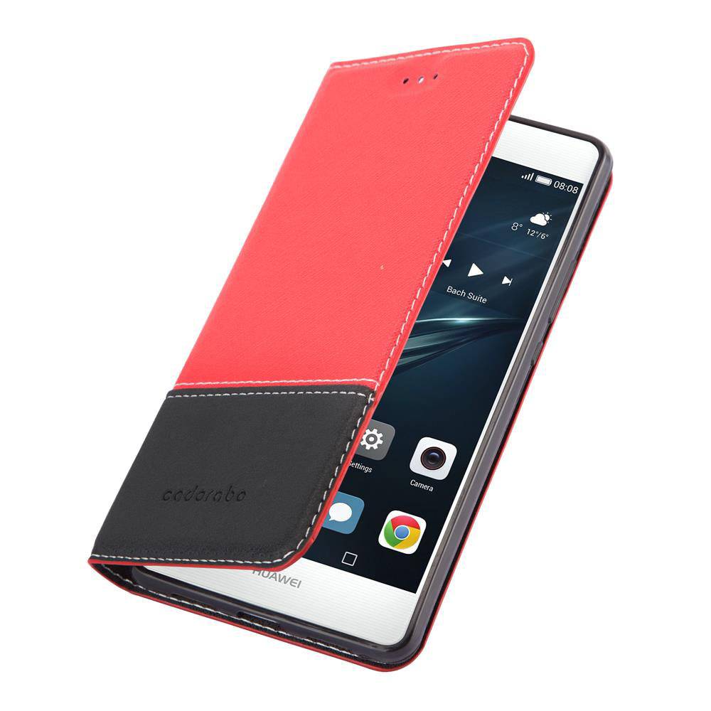 Cadorabo Hülle für Huawei P9 Schutzhülle in Rot SHandyhülle Book Case Etui Kunstleder
