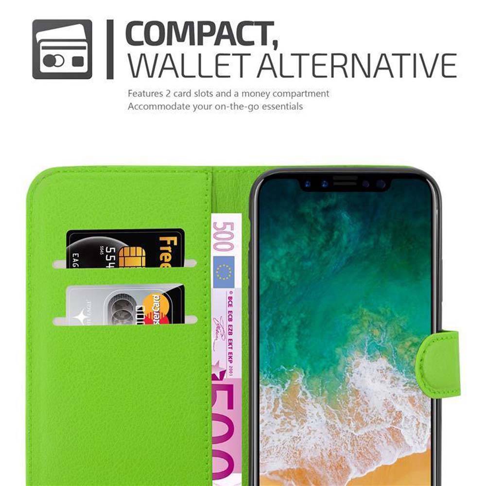 Cadorabo Hülle für Apple iPhone X / XS Schutz Hülle in Grün Handyhülle Etui Case Cover Magnetverschluss