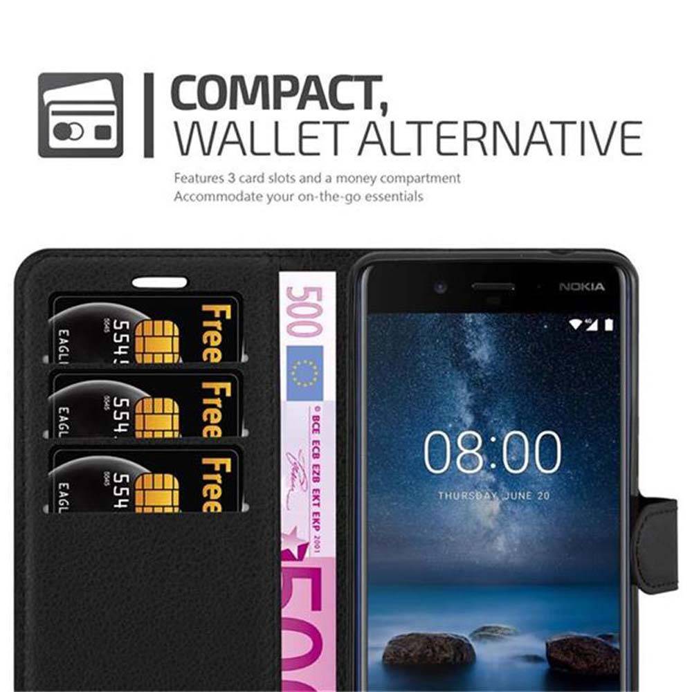 Cadorabo Hülle für Nokia 8 2017 Schutz Hülle in Schwarz Handyhülle Etui Case Cover Magnetverschluss
