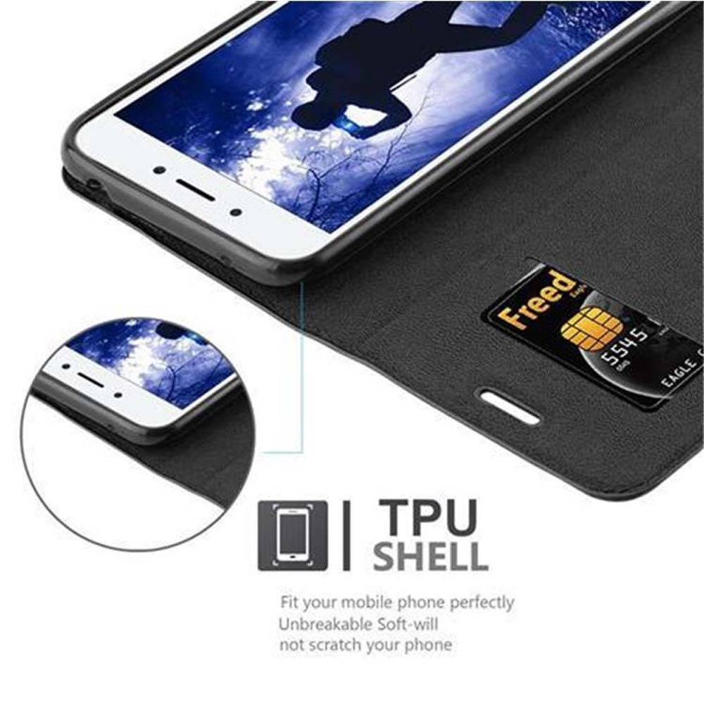 Cadorabo Hülle für Honor 6A Schutz Hülle in Schwarz Handyhülle Etui Case Cover Magnetverschluss