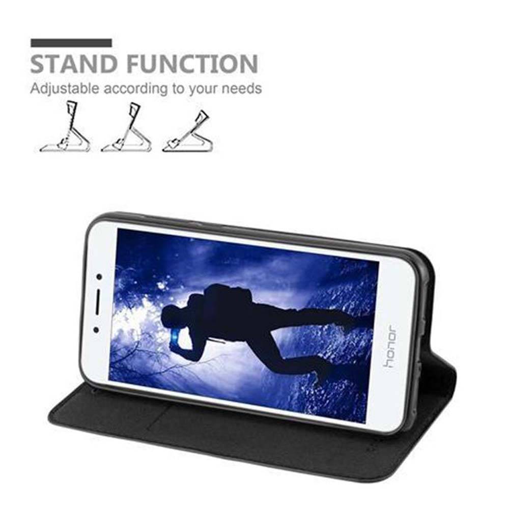 Cadorabo Hülle für Honor 6A Schutz Hülle in Schwarz Handyhülle Etui Case Cover Magnetverschluss