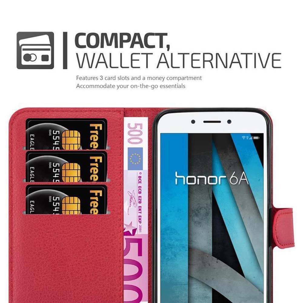 Cadorabo Hülle für Honor 6A Schutz Hülle in Rot Handyhülle Etui Case Cover Magnetverschluss