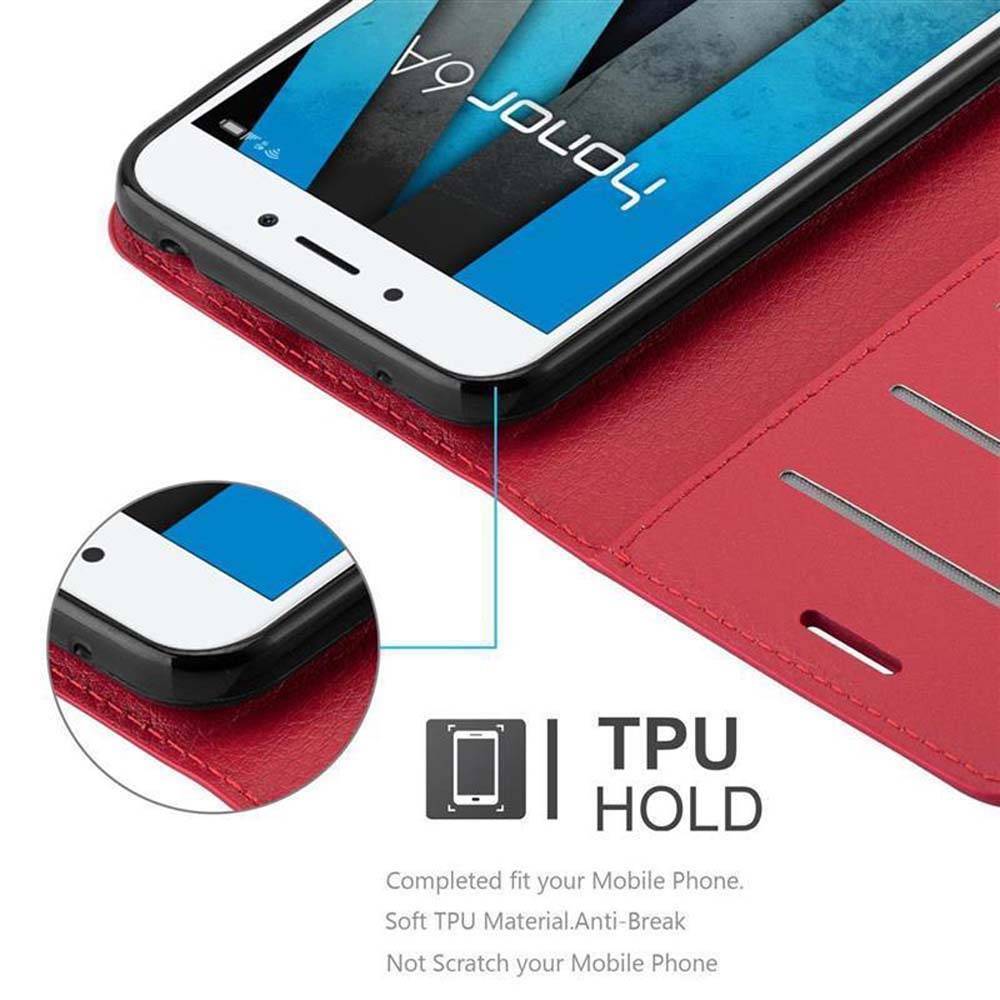 Cadorabo Hülle für Honor 6A Schutz Hülle in Rot Handyhülle Etui Case Cover Magnetverschluss