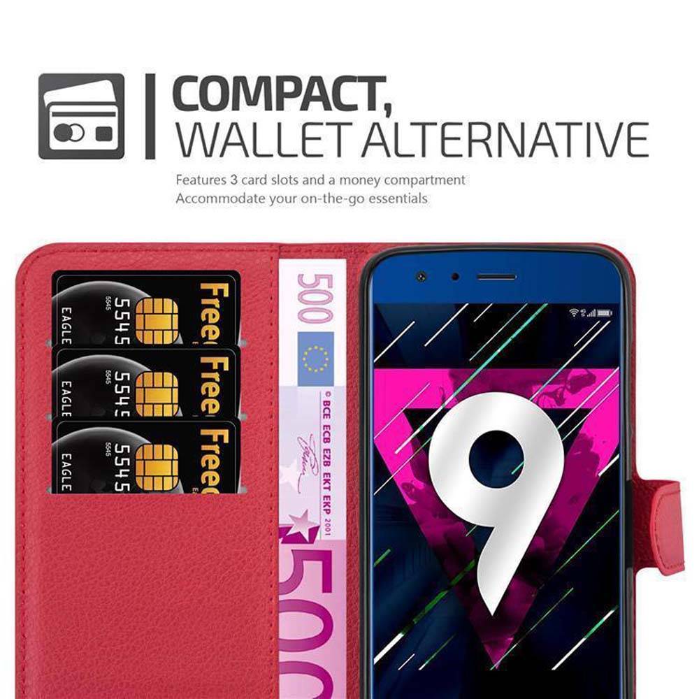 Cadorabo Hülle für Honor 9 Schutz Hülle in Rot Handyhülle Etui Case Cover Magnetverschluss