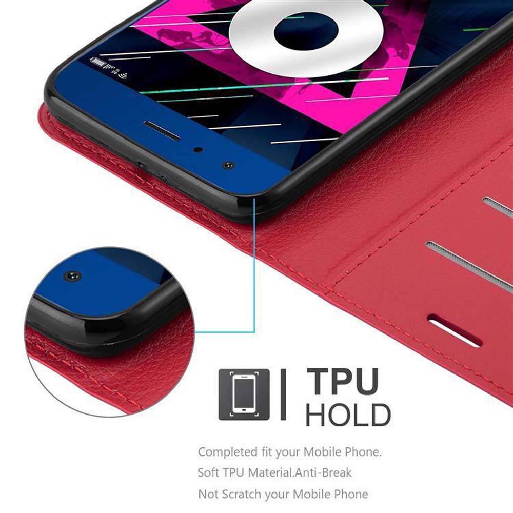 Cadorabo Hülle für Honor 9 Schutz Hülle in Rot Handyhülle Etui Case Cover Magnetverschluss
