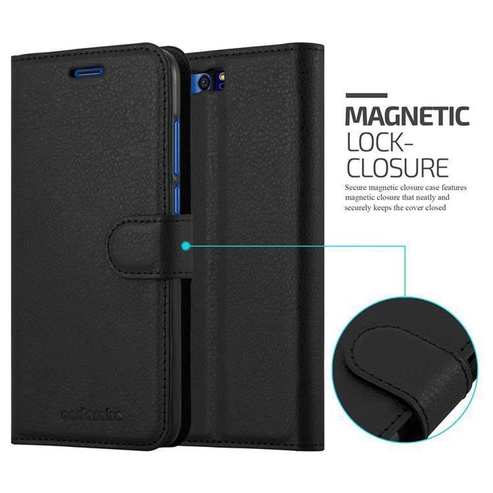 Cadorabo Hülle für Honor 9 Schutz Hülle in Schwarz Handyhülle Etui Case Cover Magnetverschluss