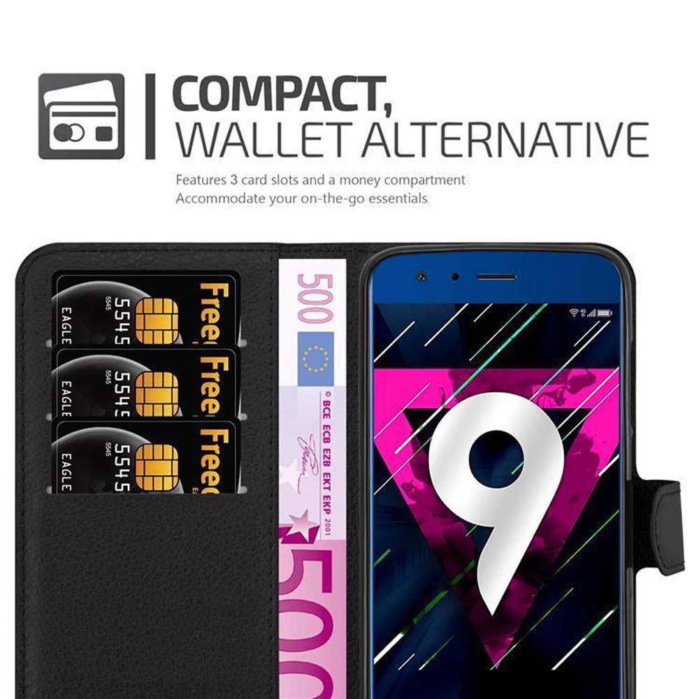Cadorabo Hülle für Honor 9 Schutz Hülle in Schwarz Handyhülle Etui Case Cover Magnetverschluss