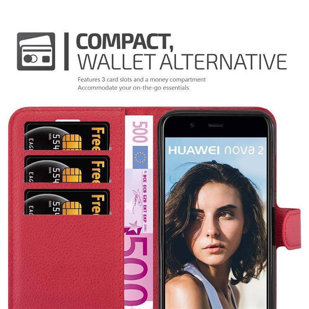 Cadorabo Hülle für Huawei NOVA 2 Schutz Hülle in Rot Handyhülle Etui Case Cover Magnetverschluss