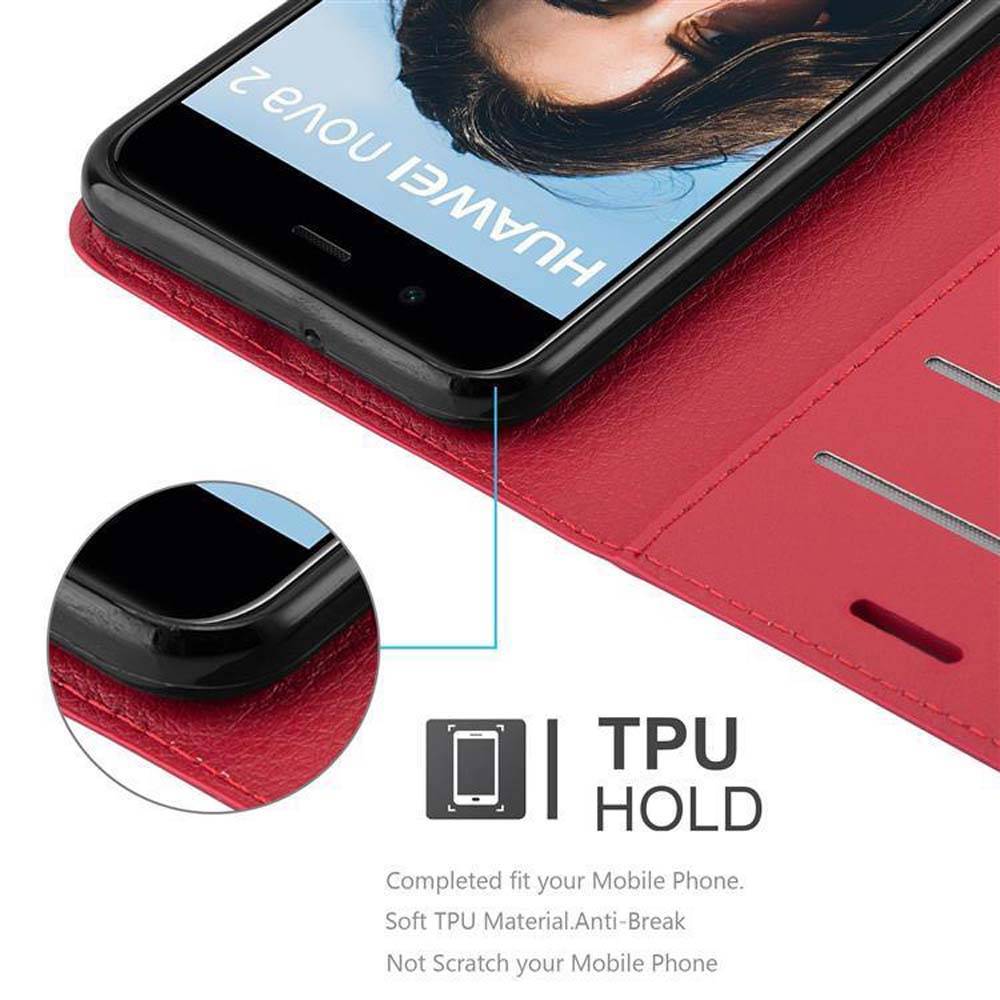 Cadorabo Hülle für Huawei NOVA 2 Schutz Hülle in Rot Handyhülle Etui Case Cover Magnetverschluss