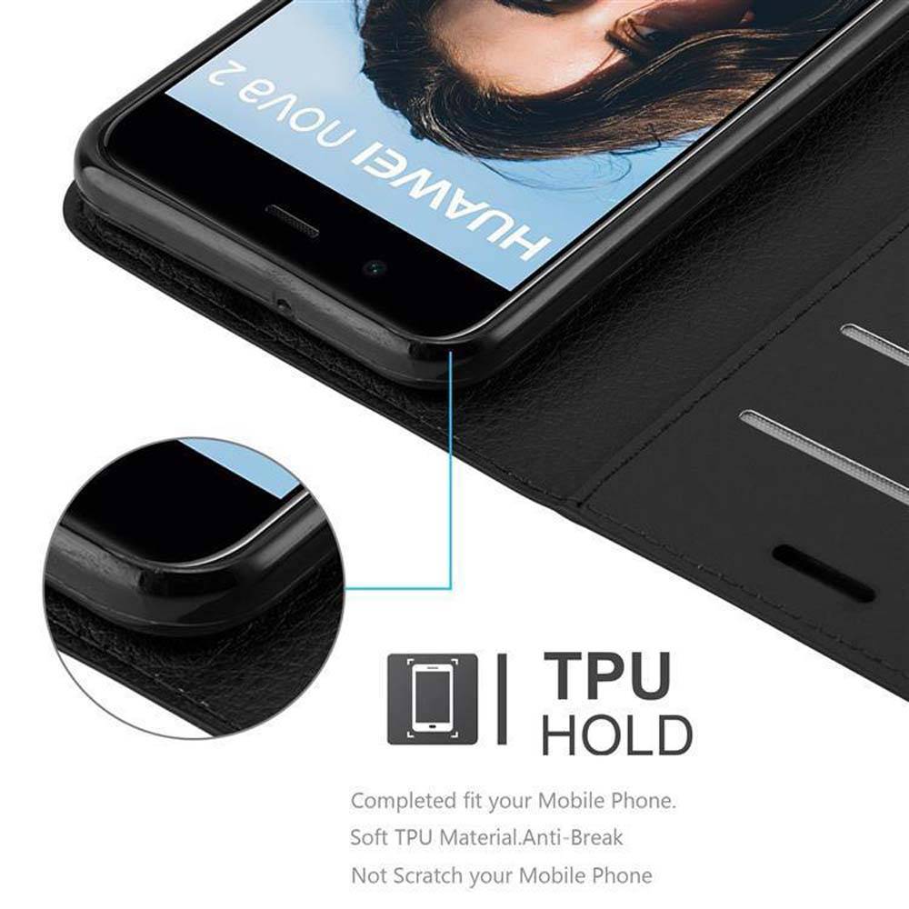 Cadorabo Hülle für Huawei NOVA 2 Schutz Hülle in Schwarz Handyhülle Etui Case Cover Magnetverschluss