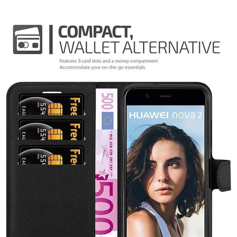 Cadorabo Hülle für Huawei NOVA 2 Schutz Hülle in Schwarz Handyhülle Etui Case Cover Magnetverschluss
