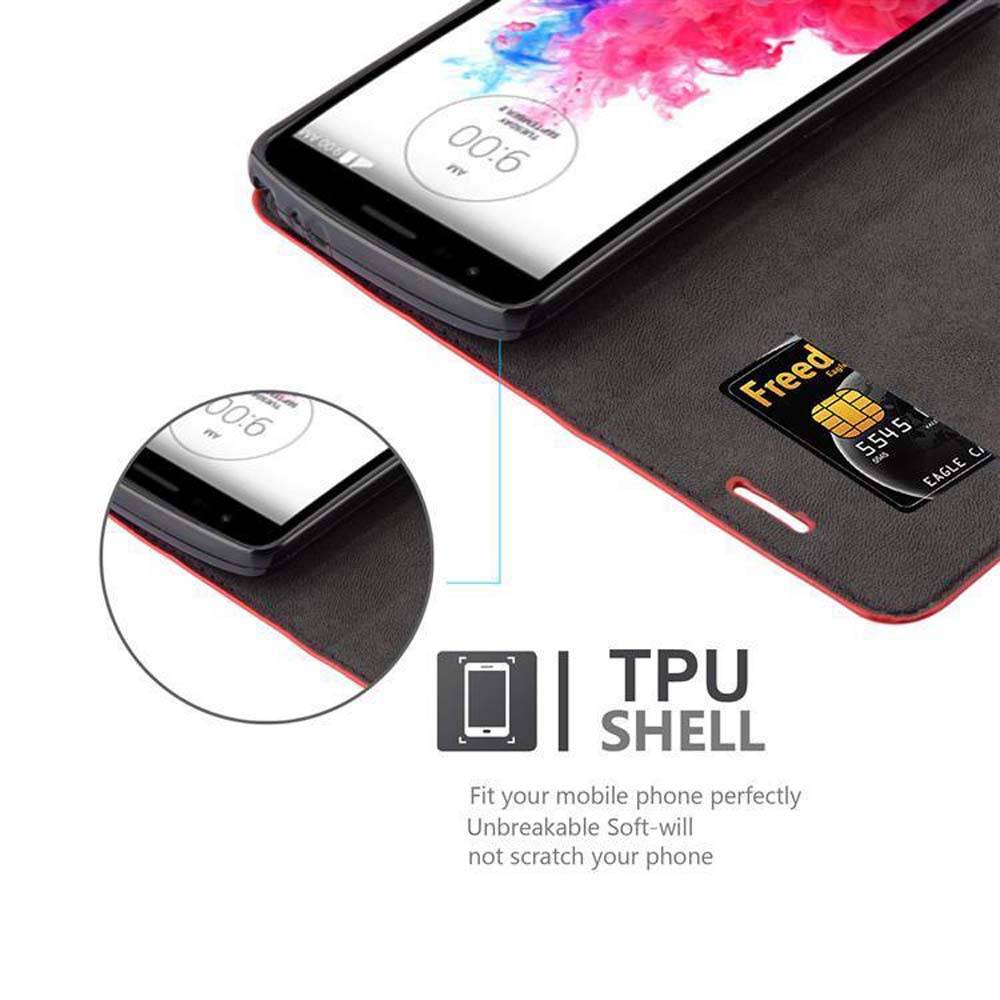 Cadorabo Hülle für LG G3 STYLUS Schutz Hülle in Rot Handyhülle Etui Case Cover Magnetverschluss