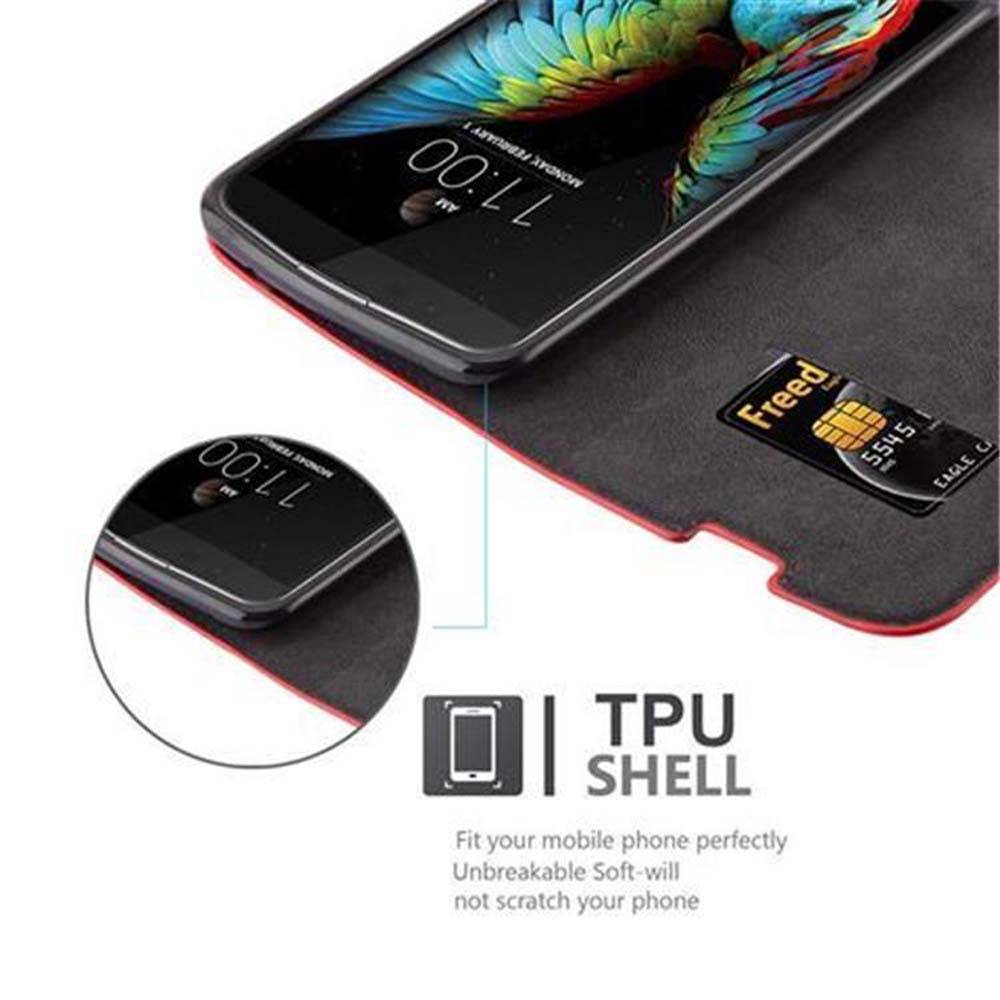 Cadorabo Hülle für LG K10 2016 Schutz Hülle in Rot Handyhülle Etui Case Cover Magnetverschluss