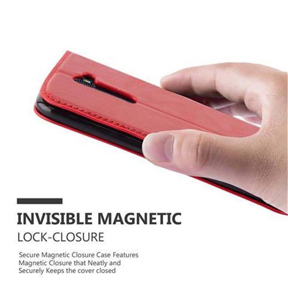Cadorabo Hülle für LG K10 2016 Schutz Hülle in Rot Handyhülle Etui Case Cover Magnetverschluss