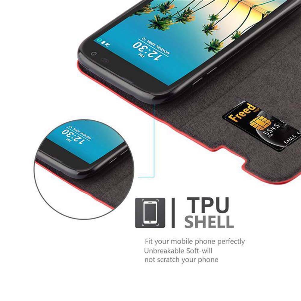 Cadorabo Hülle für LG K3 2017 Schutz Hülle in Rot Handyhülle Etui Case Cover Magnetverschluss