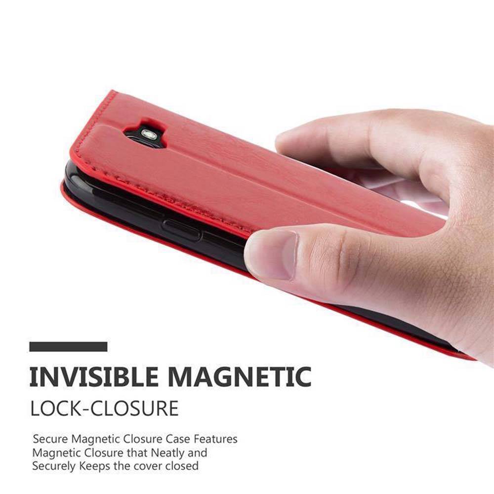 Cadorabo Hülle für LG K3 2017 Schutz Hülle in Rot Handyhülle Etui Case Cover Magnetverschluss