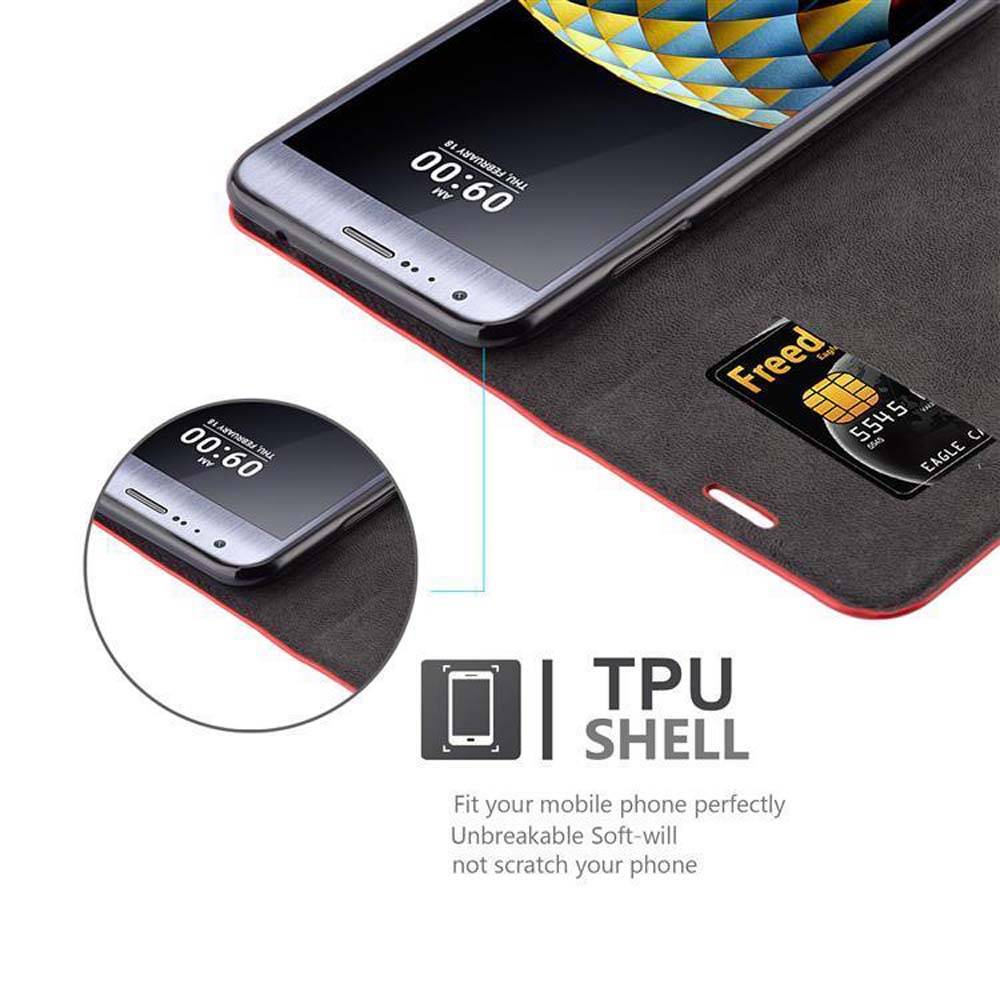Cadorabo Hülle für LG X CAM Schutz Hülle in Rot Handyhülle Etui Case Cover Magnetverschluss