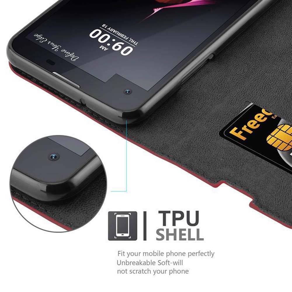 Cadorabo Hülle für LG X SCREEN Schutz Hülle in Rot Handyhülle Etui Case Cover Magnetverschluss