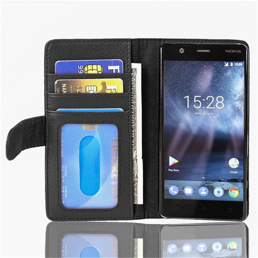 Cadorabo Hülle für Nokia 3 2017 in Schwarz Backcover Handy Schutz Hülle Book Case Booklet Kartenfächer