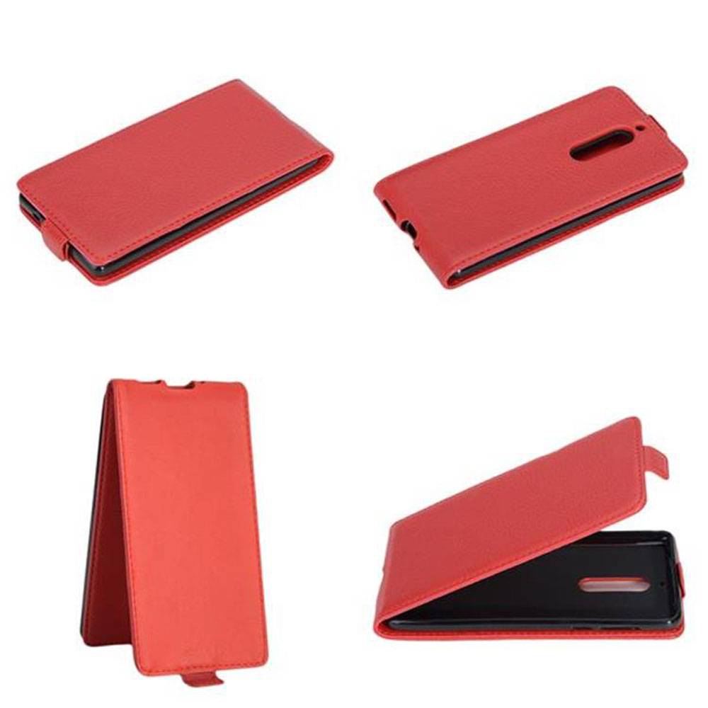 Cadorabo Hülle für Nokia 5 2017 Schutzhülle in Rot Flip Handyhülle Case Cover Etui Kunstleder