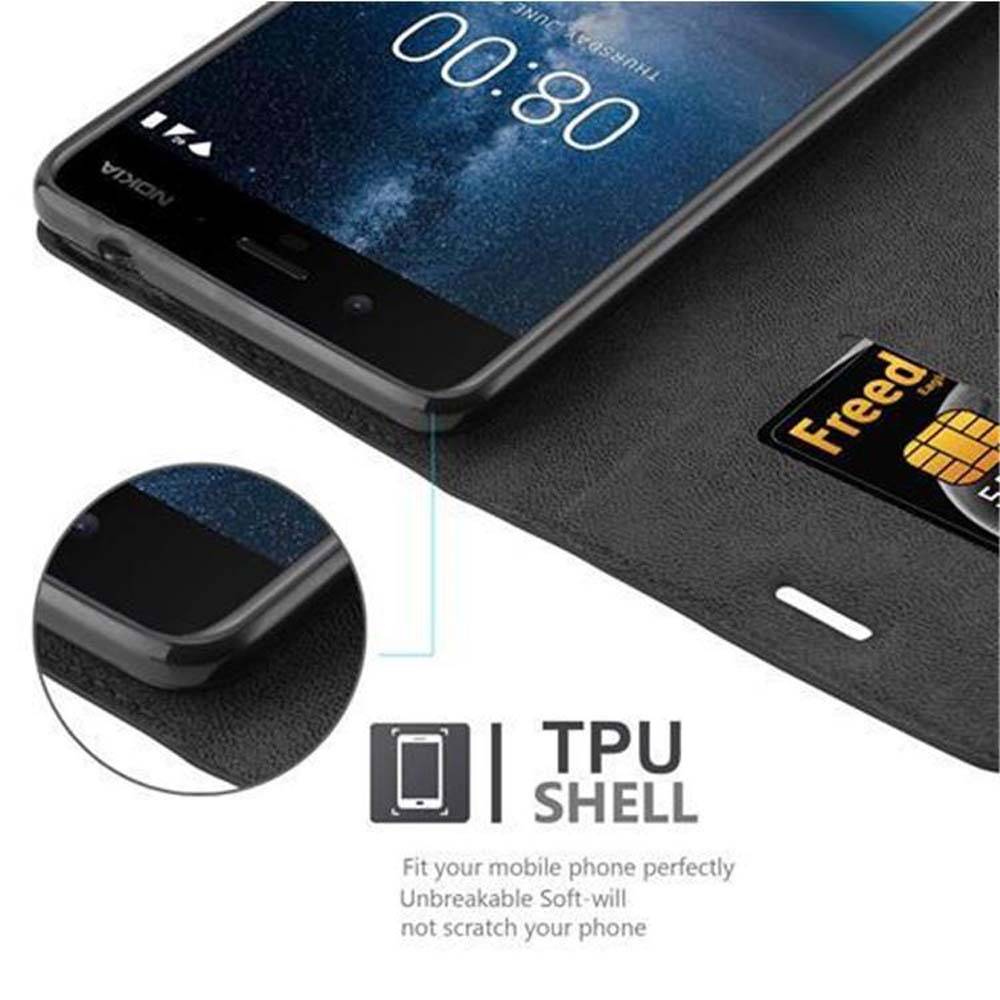 Cadorabo Hülle für Nokia 8 2017 Schutz Hülle in Schwarz Handyhülle Etui Case Cover Magnetverschluss