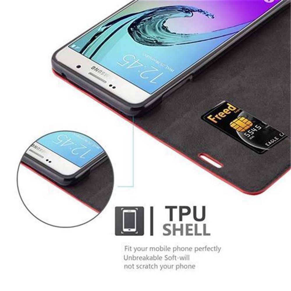 Cadorabo Hülle für Samsung Galaxy A7 2016 Schutz Hülle in Rot Handyhülle Etui Case Cover Magnetverschluss