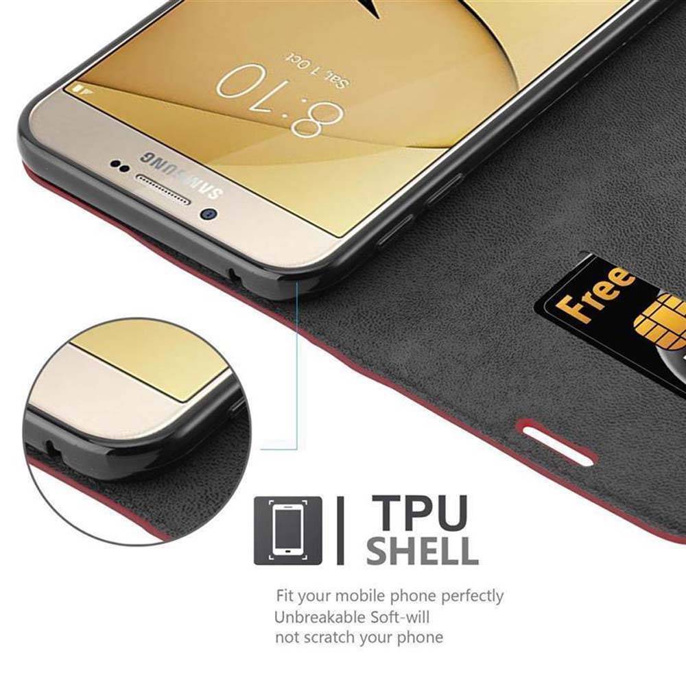 Cadorabo Hülle für Samsung Galaxy A8 2016 Schutz Hülle in Rot Handyhülle Etui Case Cover Magnetverschluss