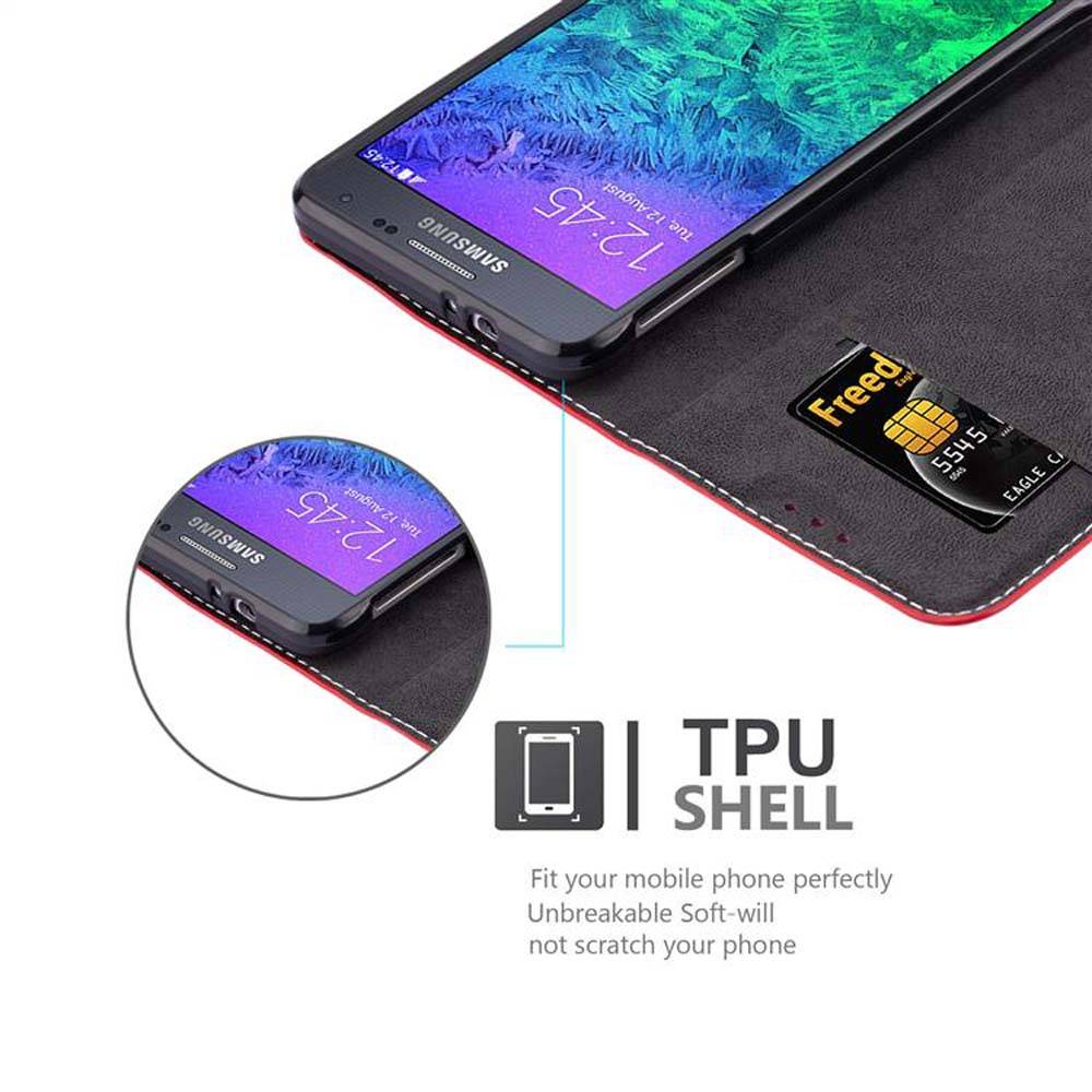 Cadorabo Hülle für Samsung Galaxy ALPHA Schutzhülle in Rot SHandyhülle Book Case Etui Kunstleder