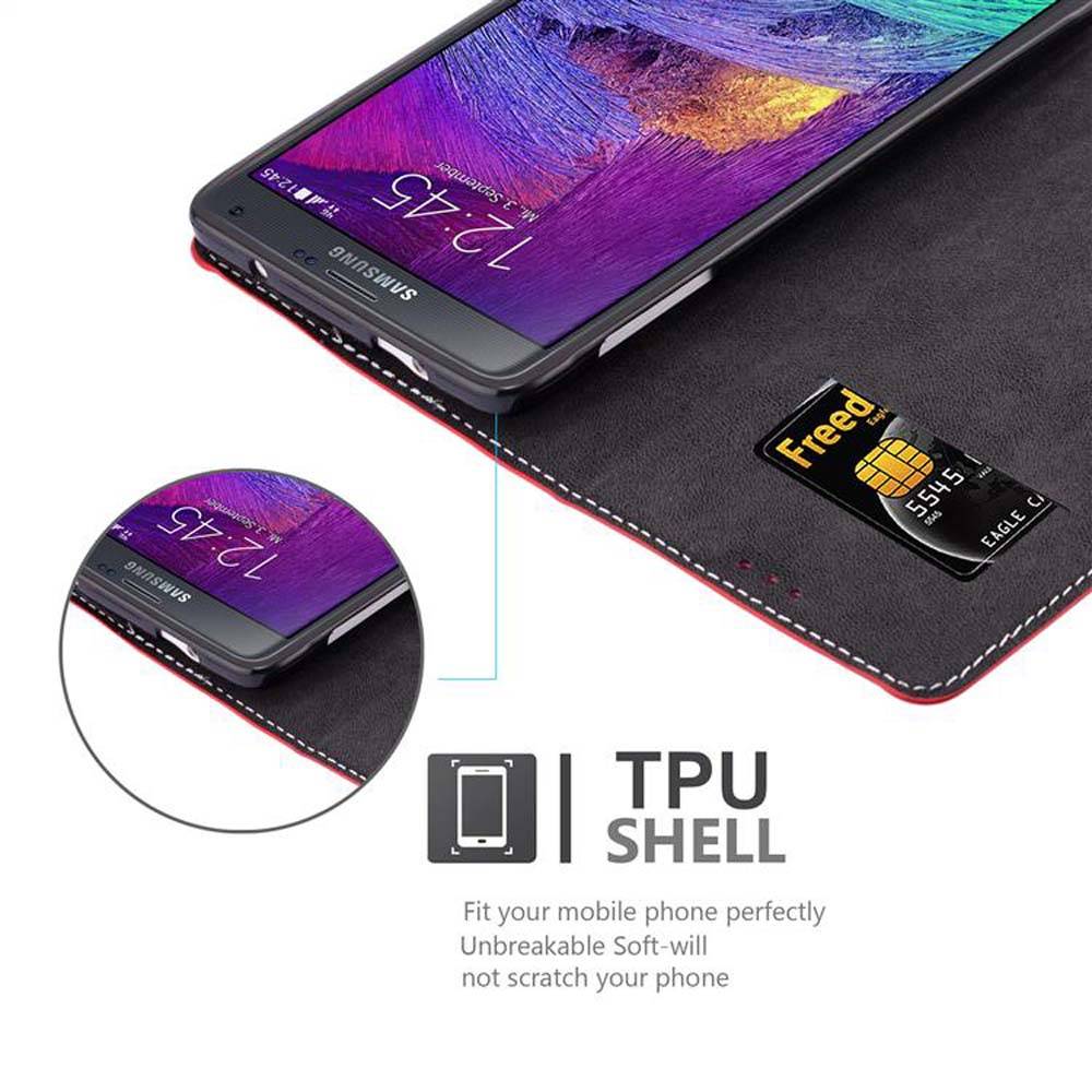 Cadorabo Hülle für Samsung Galaxy NOTE 4 Schutzhülle in Rot SHandyhülle Book Case Etui Kunstleder