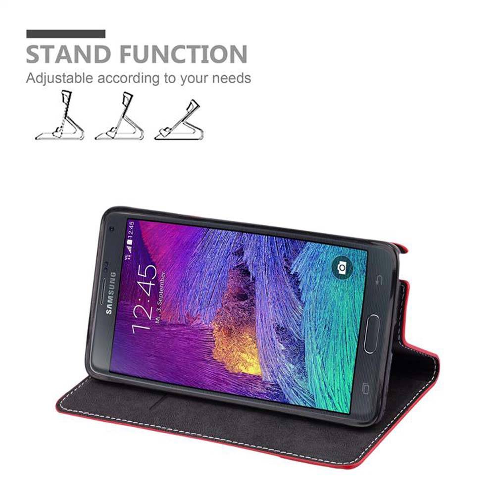 Cadorabo Hülle für Samsung Galaxy NOTE 4 Schutzhülle in Rot SHandyhülle Book Case Etui Kunstleder