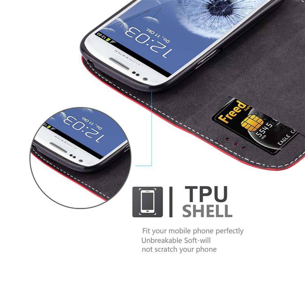 Cadorabo Hülle für Samsung Galaxy S3 MINI Schutzhülle in Rot SHandyhülle Book Case Etui Kunstleder