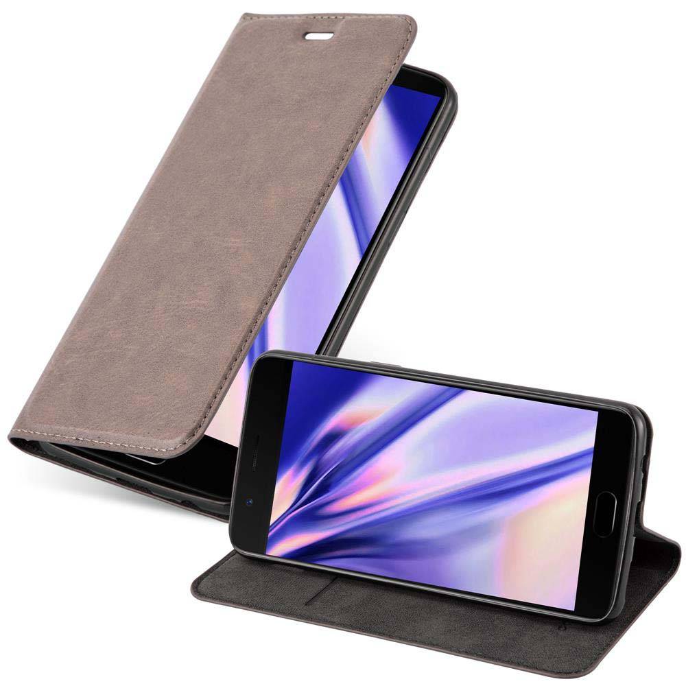 Cadorabo Hülle für OnePlus 5 Schutz Hülle in Braun Handyhülle Etui Case Cover Magnetverschluss