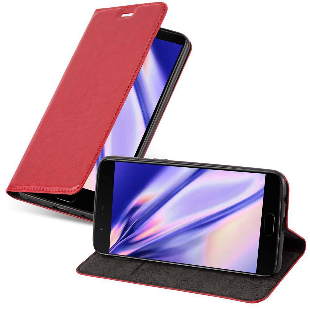Cadorabo Hülle für OnePlus 5 Schutz Hülle in Rot Handyhülle Etui Case Cover Magnetverschluss