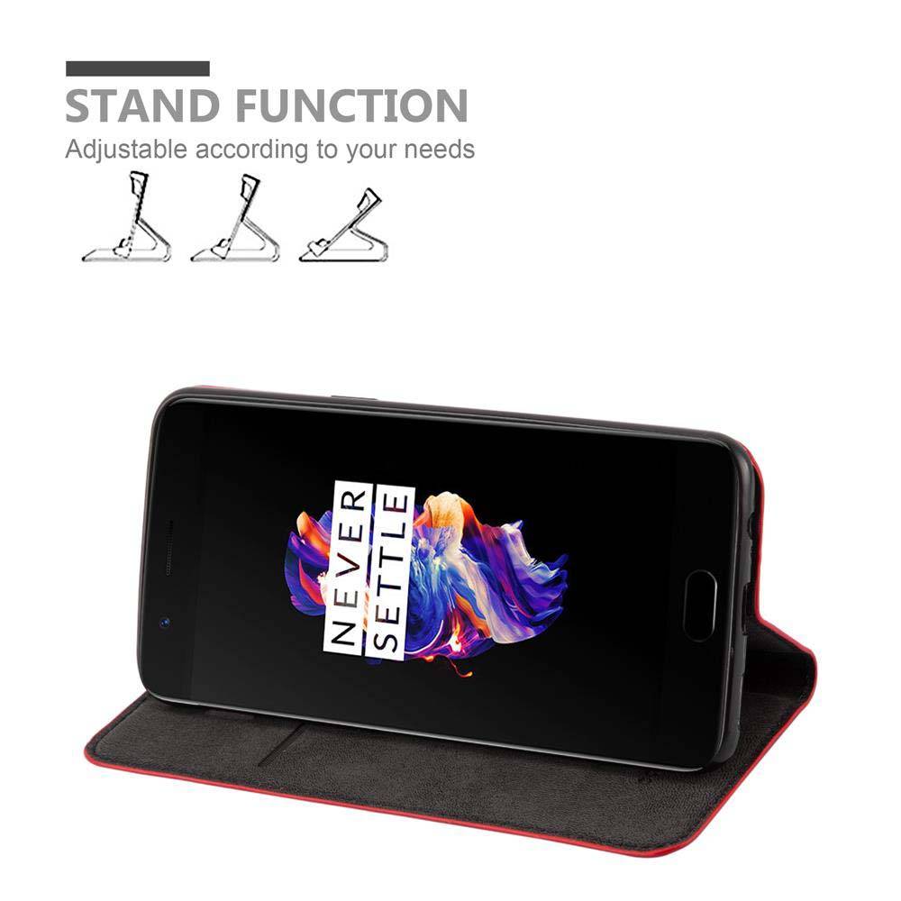 Cadorabo Hülle für OnePlus 5 Schutz Hülle in Rot Handyhülle Etui Case Cover Magnetverschluss