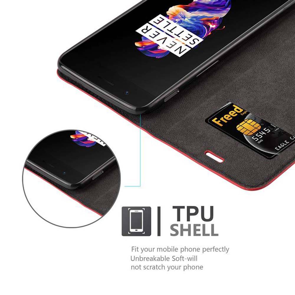 Cadorabo Hülle für OnePlus 5 Schutz Hülle in Rot Handyhülle Etui Case Cover Magnetverschluss