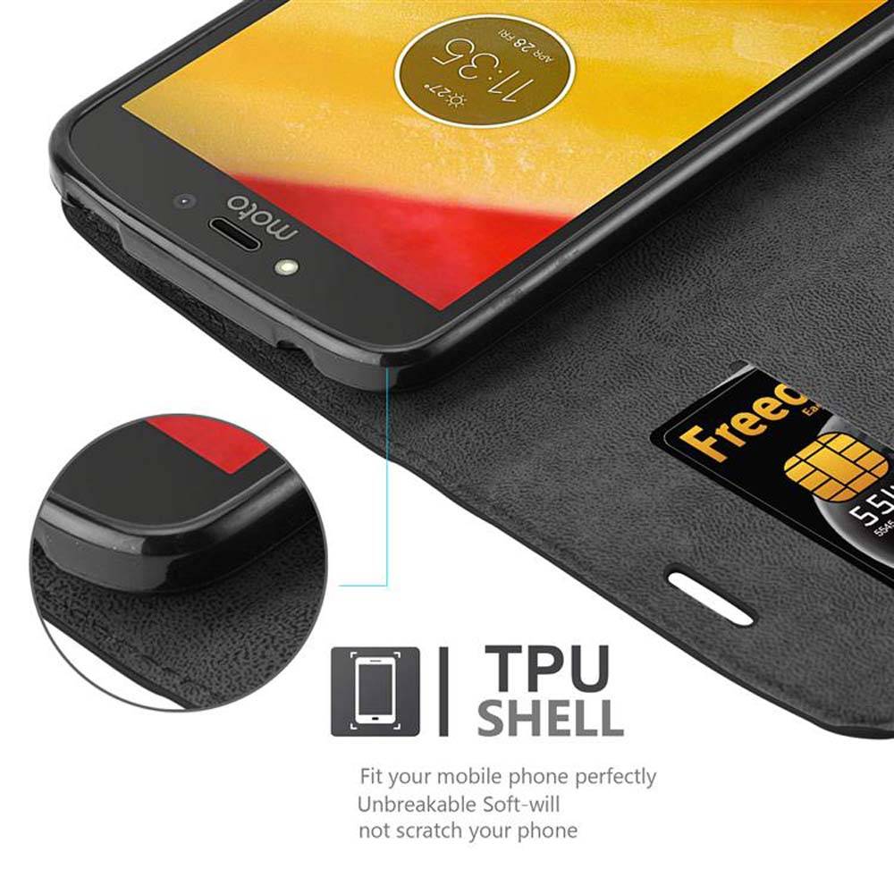 Cadorabo Hülle für Motorola MOTO C PLUS Schutz Hülle in Schwarz Handyhülle Etui Case Cover Magnetverschluss