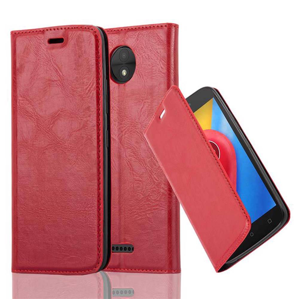 Cadorabo Hülle für Motorola MOTO C Schutz Hülle in Rot Handyhülle Etui Case Cover Magnetverschluss