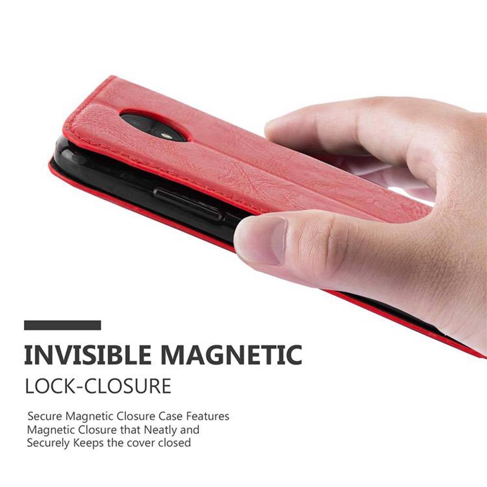 Cadorabo Hülle für Motorola MOTO C Schutz Hülle in Rot Handyhülle Etui Case Cover Magnetverschluss